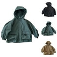 thumbnail image 4 of Odeerbi Teen Boys Girls Softshell Jacket Fall Winter Windproof Waterproof Windbreaker Kids Solid Color Trench Coat Long Sleeve Loose Hooded Zipper Technical Jacket Teen Clothes Khaki, 4 of 4