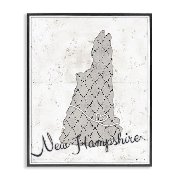 Stupell Industries Farmhouse New Hampshire Patterned Grey US State Design Black Framed Giclee Art, 11 x 14, by Ziwei Li