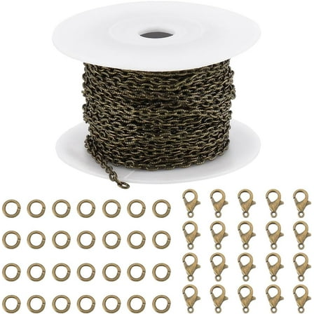 32.8Feet/ 10m Antique Bronze Chains Bulk Jewelry Textured Cable Chain Spool 5x3.5mm 20Pcs Lobster Claw Clasps 50Pcs Open Jump Rings for Jewelry Making Kits