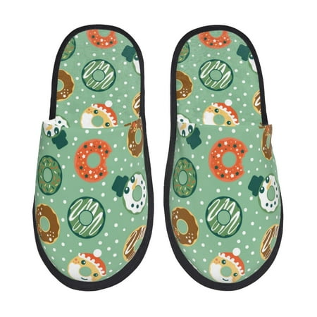 Balery Christmas Donuts Slient Indoor Furry Fleece Comfort House Shoes Soft Non-Slip Home Shoes Cotton slippers House Slippers-- Large