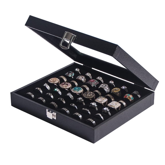 Coward Ring Organizer Display Case,Black Jewelry Storage Tray Boxes for Multiple Rings,Glass Lid,Stackable.