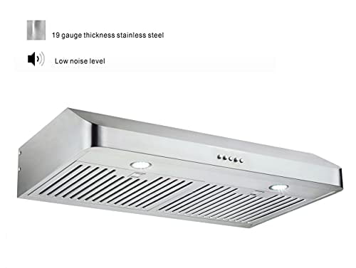 30 Inch Under Cabinet Range Hood,EVERKITCH 400 CFM with Permanent Stainless Steel Filters Kitchen Vent Hood,Built in Range Hood for Ducted in Stainless Steel 