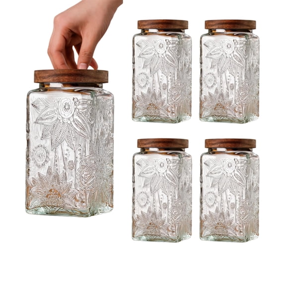 33.8oz Airtight Glass Storage Containers with Lids 4 Pack Stackable Canisters for Kitchen Pantry