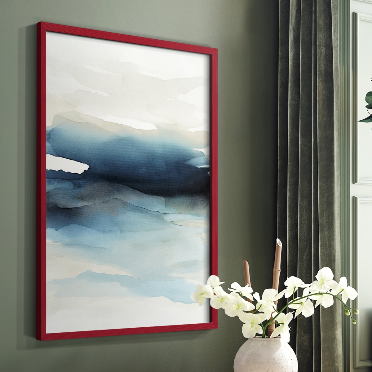 Waves II Framed Print in Red Solid Wood 11 x 14 Framed Print