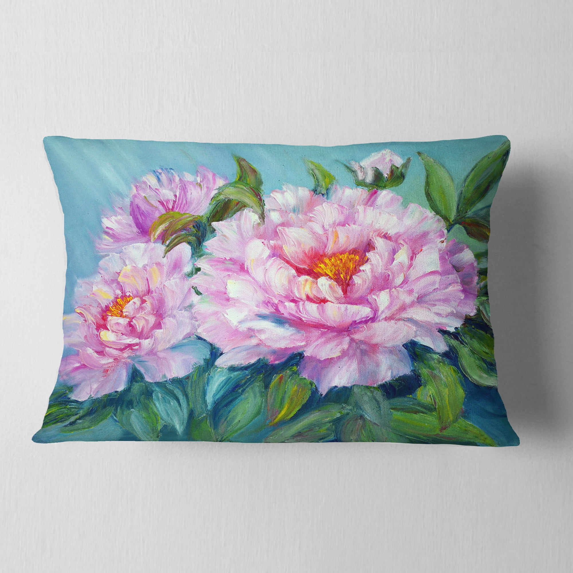 Designart Pink Peonies - Floral Throw Pillow - 12x20