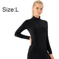 thumbnail image 2 of Ropa de sudadera apretada elástica de manga larga de yoga para correr de felpa de invierno para mujer - Negro MFZFUKR BST3002750-3, 2 of 6