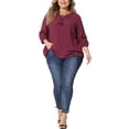 thumbnail image 2 of Unique Bargains Women's Plus Size Tie Neck Tassel Self Flutter Sleeve Blouses Tops 2X Burgundy, 2 of 6