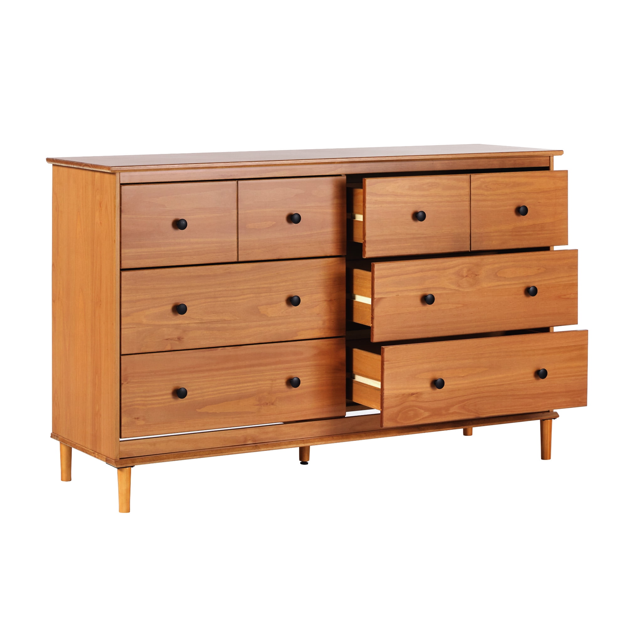 Walker Edison Mid-Century Modern 6-Drawer Solid Wood Dresser, Caramel
