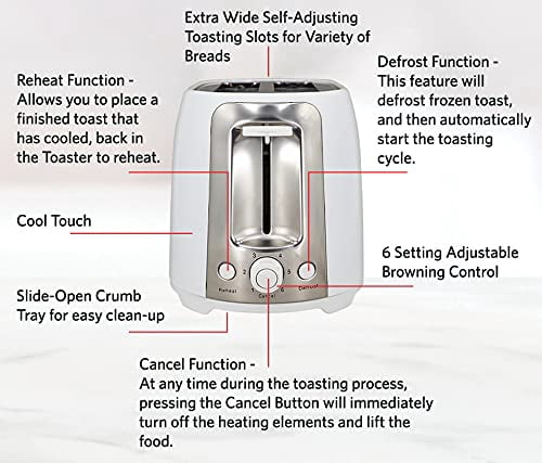 EUROSTAR ET752W 2-Slice Extra Wide-Slot Toaster, White