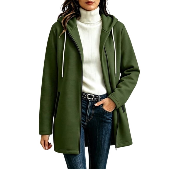 DISKEBUISS Women's Hooded Mid Length Coat Asymmetric Zipper Long Sleeve Jacket Casual Outerwear with Pockets for Fall Winter