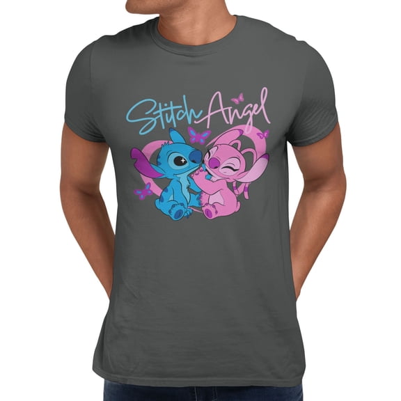 Disney Lilo & Stitch Angel With Butterflies Men's T Shirt (Charcoal, S-XXXL)