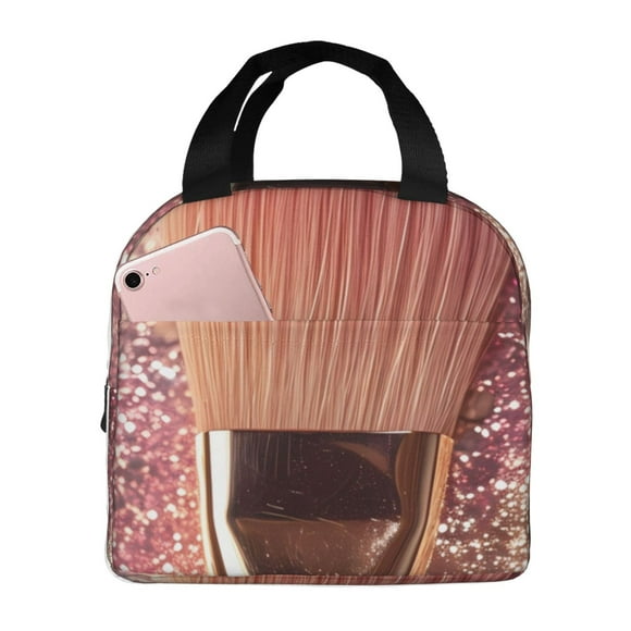 Disketp Makeup Brush on Pink Glitter Bolsa Térmica para Almuerzo para Hombre y Mujer, Ideal para Trabajo, Senderismo y Picnic