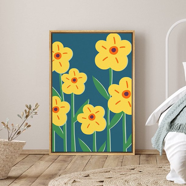 PixonSign Framed Canvas Print Wall Art Yellow and Orange Daisies Nature