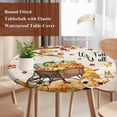 thumbnail image 4 of Fall Maple Leaves Round Tablecloth, Fitted Table Cover with Elastic for 45"-54" Round Tables, Thanksgiving Pumpkins Gnomes Rustic Table Cloth Outdoor Indoor Dinning Party Waterproof Tablecloths, 4 of 7