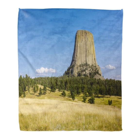 SIDONKU Throw Blanket Warm Cozy Print Flannel Blue Attraction Devils Tower in Natural Landscape Wyoming USA Colorful Bear Comfortable Soft for Bed Sofa and Couch 58x80 Inches