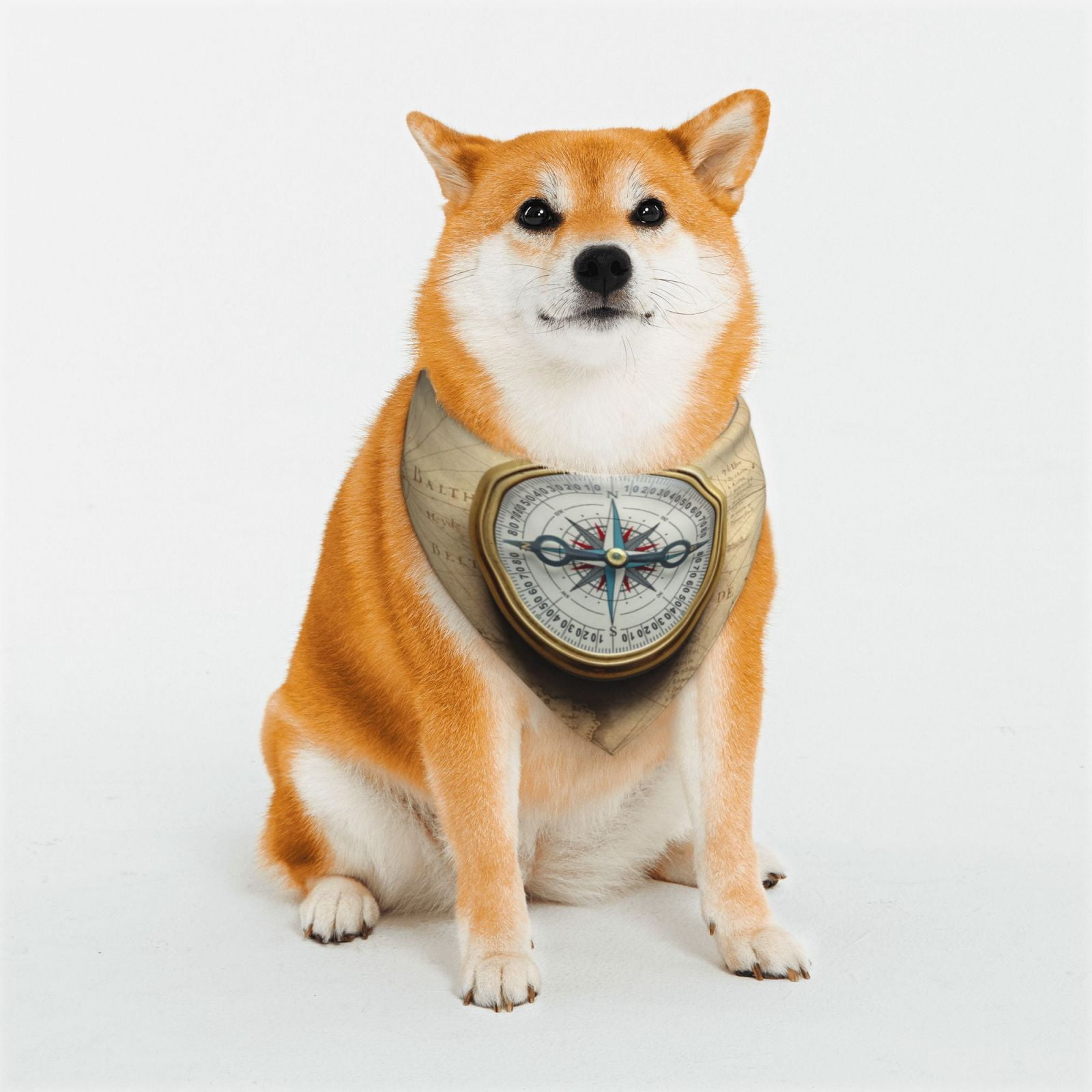 Rateoe Magnetic Old Compass On World Map Print Pet Scarf for Dogs and Cats &ndash; Stylish Reflective Design Breathable & Durable Pet Bandana with Quick-Release Buckle-Small