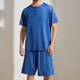thumbnail image 2 of JTieacloth Mens Fleece Plush Bathrobe Men's Round Neck Short Sleeve Top Shorts Casual Style Homewear Pajama Set Blue, 2 of 5