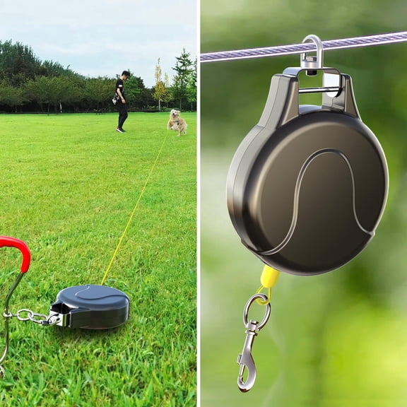 30ft Retractable Dog Tie Out Cable, Hangable & Ground Draggable, 360° Swivel Tangle-Free, Heavy Duty Chew Proof Dog Leash for Medium Large Dogs, Outdoor Walking Hiking Camping