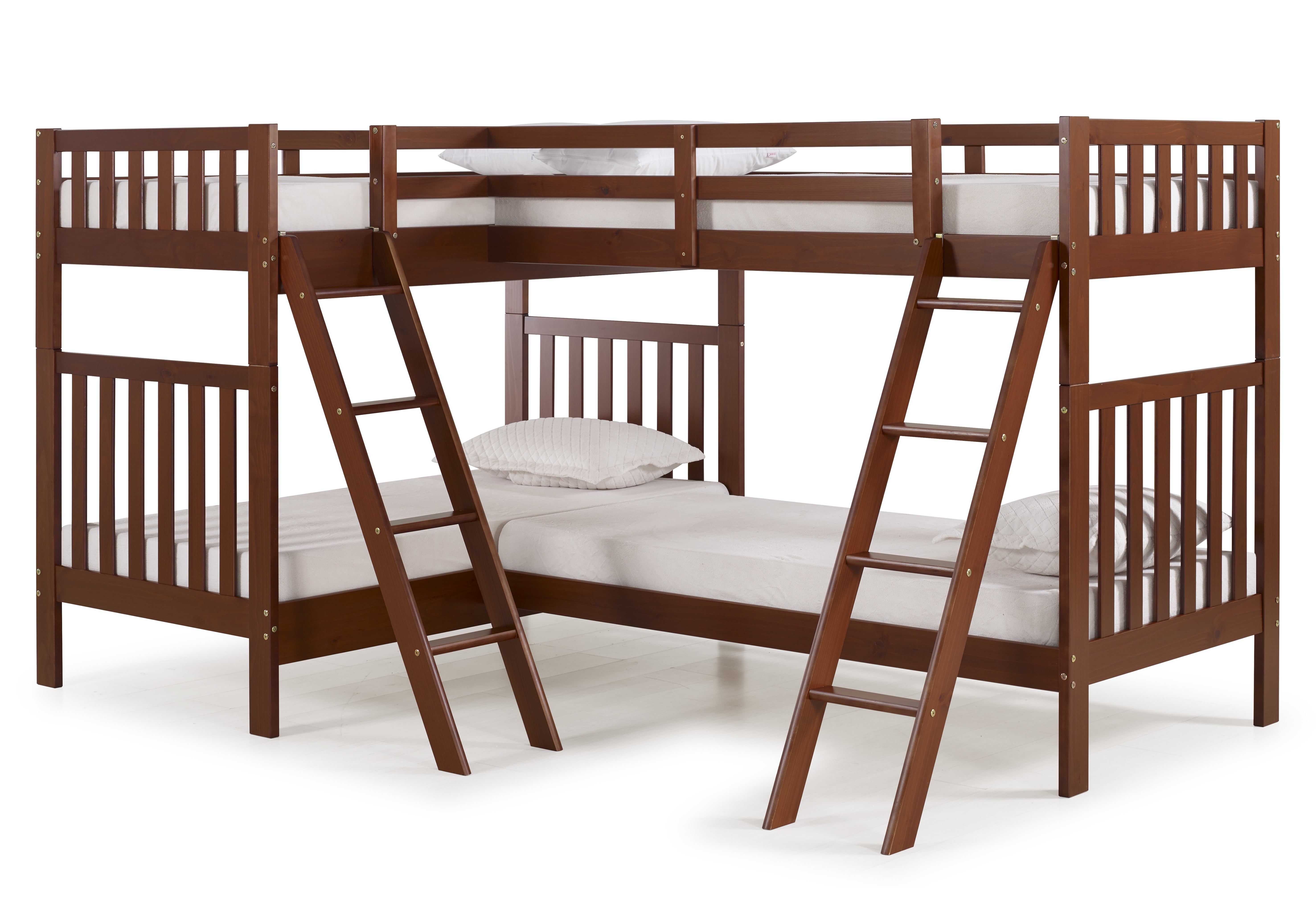 Aurora Twin Over Twin Bunk Bed With Quad Bunk Extension Chestnut Walmart Com Walmart Com