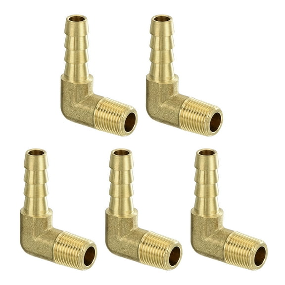 Brass Hose Barbed Elbow Fitting, 5 Pack 1/4" Barbx1/8" NPT Male 90 Degree