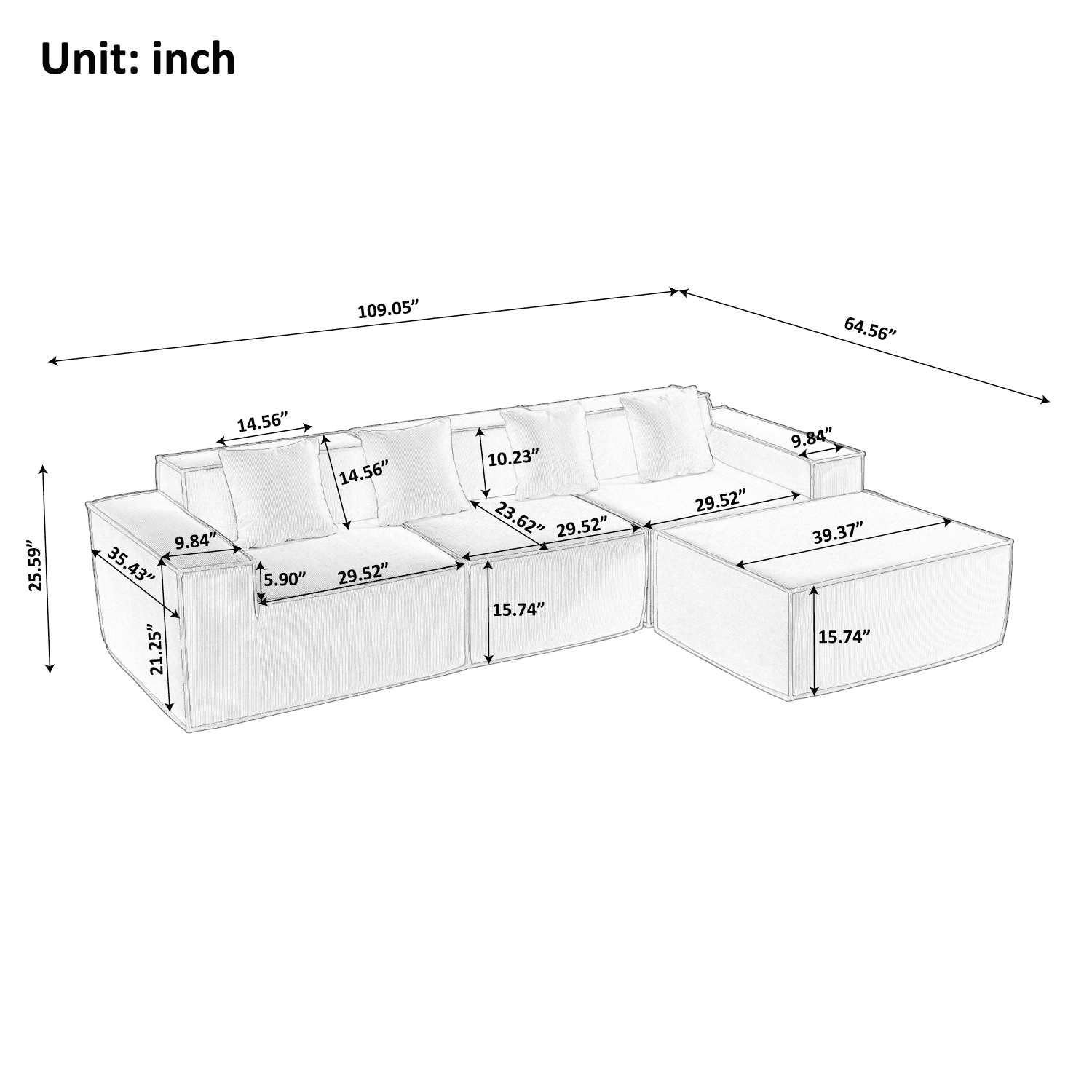 Gewnee Modular L-Shaped Sectional Sofa with Reversible Chaise, Deep Seat Cushions Modern Upholstered Fabric ,Comfortable Couch for Living Room, Apartments