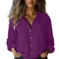 thumbnail image 2 of Tittly Womens Shirts Long Sleeve Shirts for Women Womens Cotton Linen Button Down Shirt Spring Casual Long Sleeve Solid Color Shirts Loose Work Tops Button Down Shirts Tshirts Shirts Purple 3XL, 2 of 3
