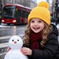 thumbnail image 7 of Cethrio Girls Pom Pom Beanie Hats, Warm Soft Outdoor Ribbed Knit Winter Hats Yellow Size 2-12 Years, 7 of 7