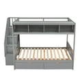 thumbnail image 5 of Gray Twin Over Full Bunk Bed w/ Storage Staircase &amp; Drawers, Solid Wood Frame, 93"x58", for Bedroom. Maximize space with shelves &amp; safe design., 5 of 17
