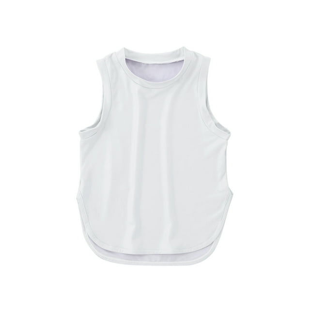 Kids Girls Summer Athletic Solid Color Tank Tops Split Curved Hem Sleeveless Shirts For Gym Yoga Running