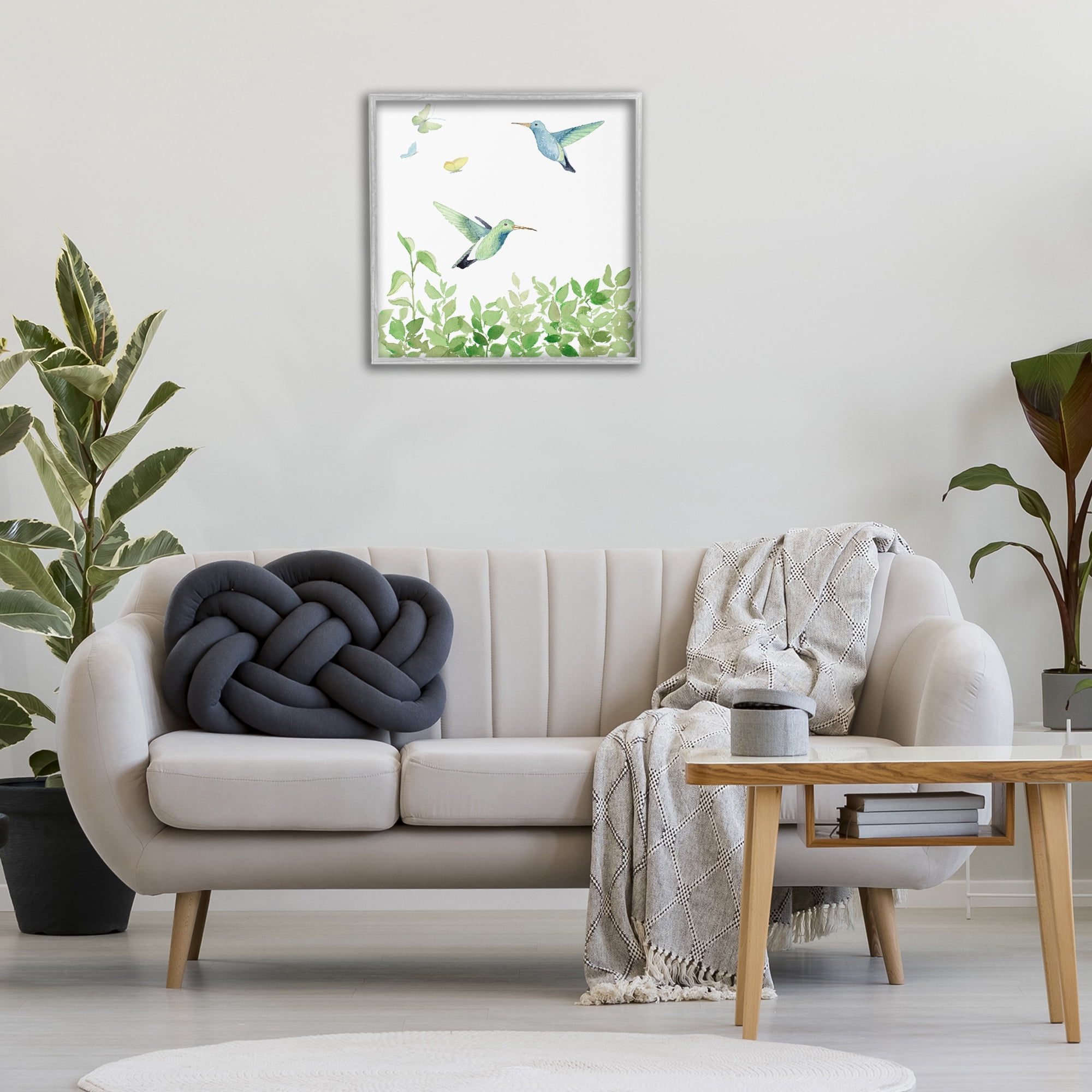 Stupell Industries Spring Hummingbirds Scene Animals & Insects Painting Gray Framed Art Print Wall Art, 24 x 24