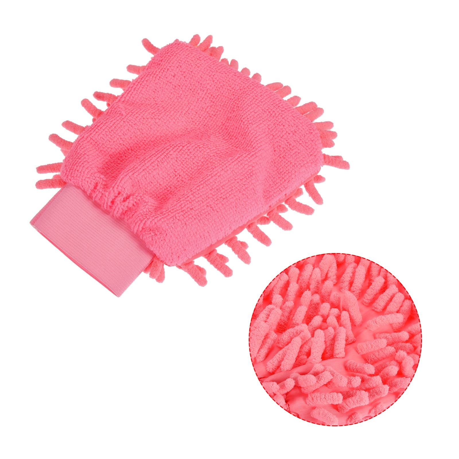 Unique Bargains Microfiber Chenille Mitts Reusable Cleaning Gloves Wash Sponge for Home Pink