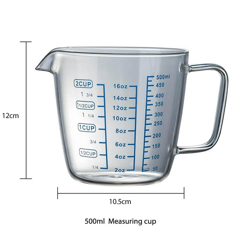 Topumt Borosilicate Glass Measuring Cup with Intervals Scale New Kitchen Accessories Easy Measure Liquid Powder Milk Cups, Size: 500 mL, Clear