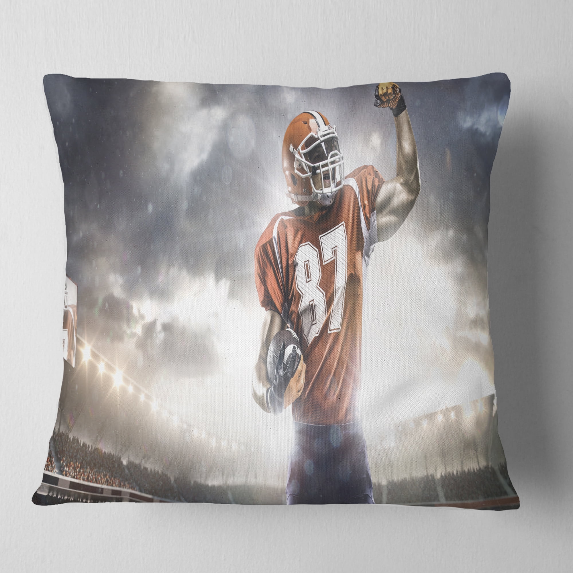 Designart American Footballer on Stadium - Sport Throw Pillow - 18x18