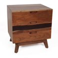 thumbnail image 1 of Mesa de noche Benzara de 23 pulgadas, madera de acacia, 3 cajones, color marrón, 1 of 6