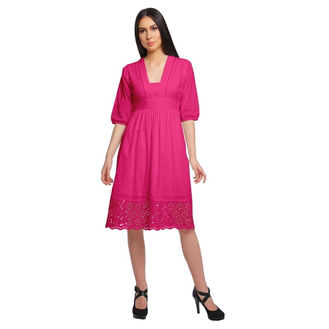 Moomaya Robe à Manches Courtes pour Femmes, Robe de Soirée Unie, Kurta Ethnique Décontractée