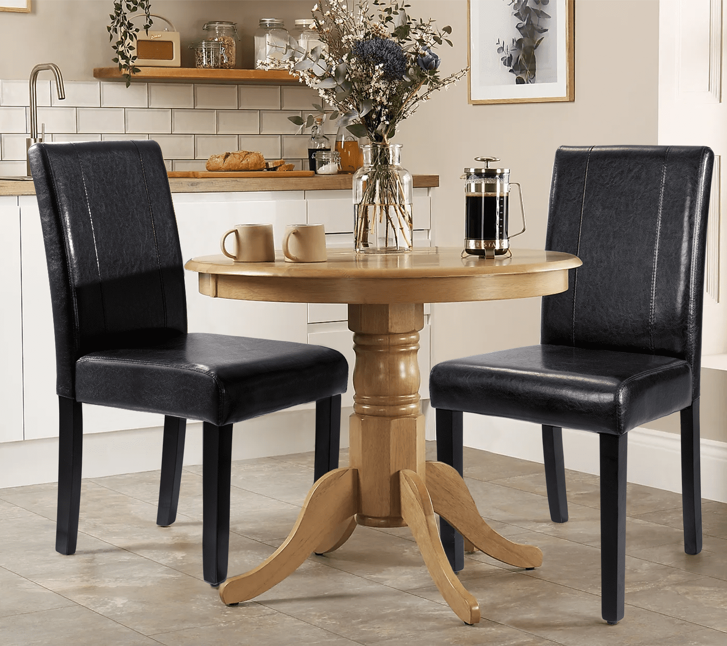 French PU Leather Black Dining Chair, Set of 2 - Yahoo Shopping