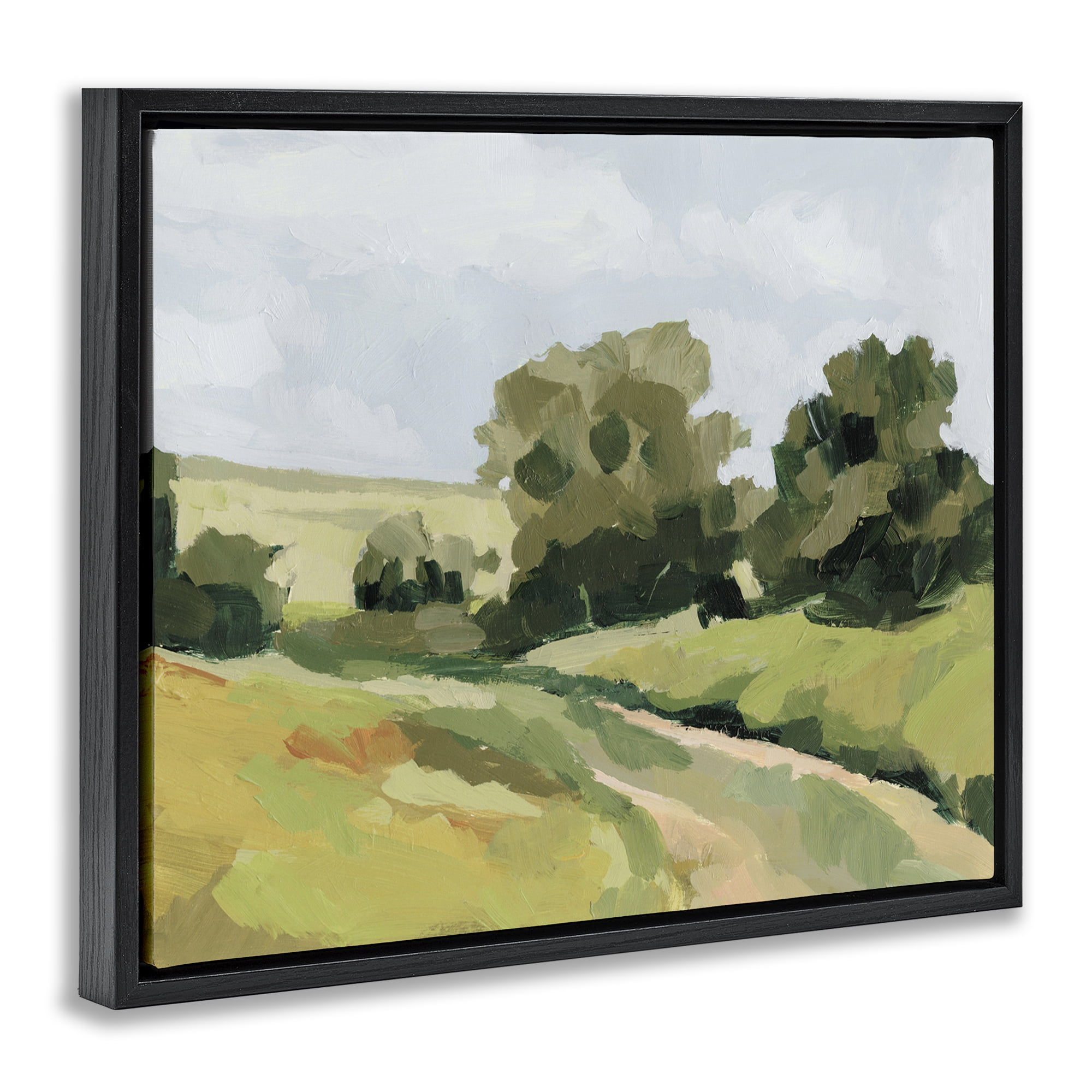 Stupell Industries Winding Path Impression Landscape Painting Black Floater Framed Art Print Wall Art, 31 x 25