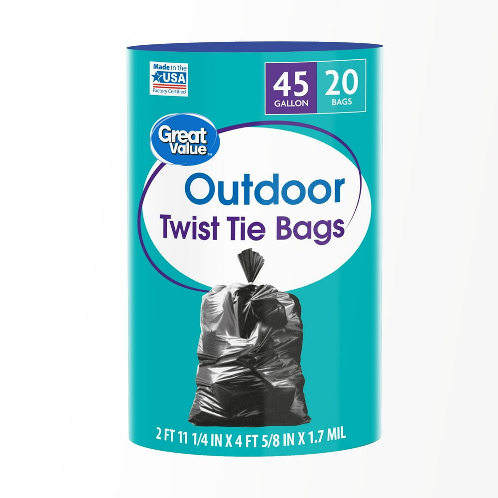 Great Value Large Outdoor Trash Bags, 45 Gallon, 20 Bags (Twist Tie