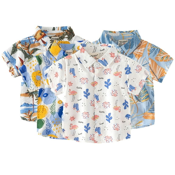 YTDSCS Toddler Kids Boys Summer Shirt Kids Patterned Lapel Neck Short Sleeve Tops Button down Casual Shirts for 1-6 Years