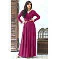 thumbnail image 2 of KOH KOH Long Sleeve Modest Fall Winter Evening Flowy Empire Waist Full Floor Length Cocktail Formal V-Neck Tall Maxi Dress Gown Abaya For Women Fuchsia Magenta Pink Large US 12-14 NT021, 2 of 6