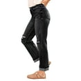 thumbnail image 3 of Women'S Boyfriend Straight-Leg Mid-Rise Cropped Jeans Fashionable Stretch Ripped Denim Pants Black S, 3 of 8