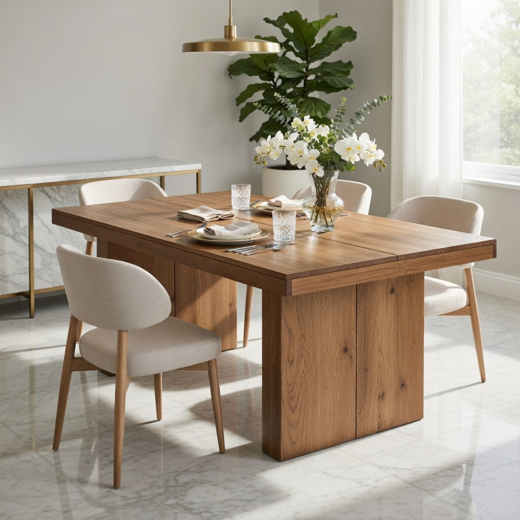 Hommoo 63 Inch Solid Wood Farmhouse Dining Table, Rustic Rectangle Kitchen Table for 4-6 People, Sturdy Double-Leg Design, Easy Assembly, Brown