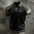 thumbnail image 4 of Men's Patriotic Tactical Polo Shirt with American Flag Sleeve Patch and Color Block Design Featuring Short Sleeve Turn-Down Collar Army Green L, 4 of 4