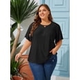 thumbnail image 6 of LANREMON Plus Size Tops for Women Summer Black Scoop Neck Flutter Sleeves TShirts Eyelet Embroidery Loose Fit Flowy Tunic Tops 5XL, 6 of 7