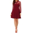 thumbnail image 2 of INSPIRE CHIC Vestido de fiesta con cuello retro y mangas de malla transparente para mujer rojo L, 2 of 5
