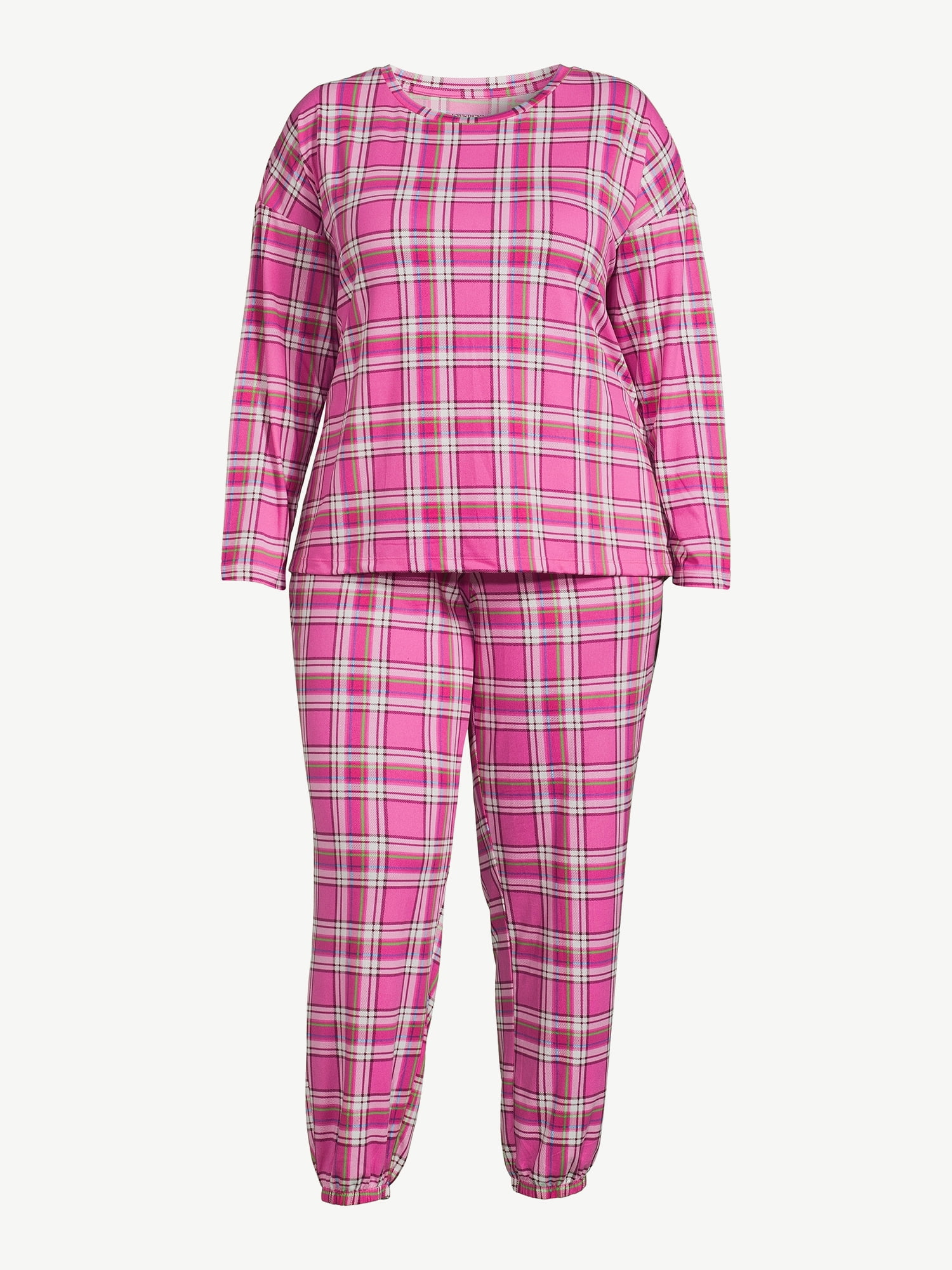 Joyspun Women’s Long Sleeve Tee and Joggers, 2-Piece Pajama Set, Sizes S-3X
