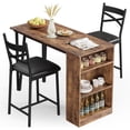 thumbnail image 1 of Bar Table Set of 2 with 3 Storage Shelves, Extendable Dining Table with 2 Cushioned Chairs, Small 3Pcs Counter Height Table Set for Kitchen, Coffee Shop, Rustic, 1 of 9