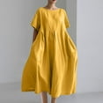 thumbnail image 2 of HaiMao Plus Size Boho Dress for Women Summer Trendy Cotton Linen Flowy Dress Baggy Floral Maxi Dress Yellow XL(XL), 2 of 4