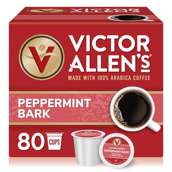 Victor Allen's Coffee Peppermint Bark, Medium Roast, 80 Count, Single Serve Coffee Pods for Keurig K-Cup Brewers