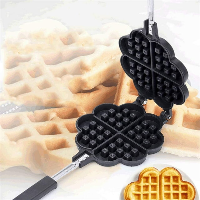 Waffle Iron Maker, Non-Stick Aluminum Stovetop Sandwich Panini Cone Cake Heart Shaped Mold Double-Side Cooking Pan Baking Tool Maker Press Plate With Handle Perfect for Kitchen and Outdoor